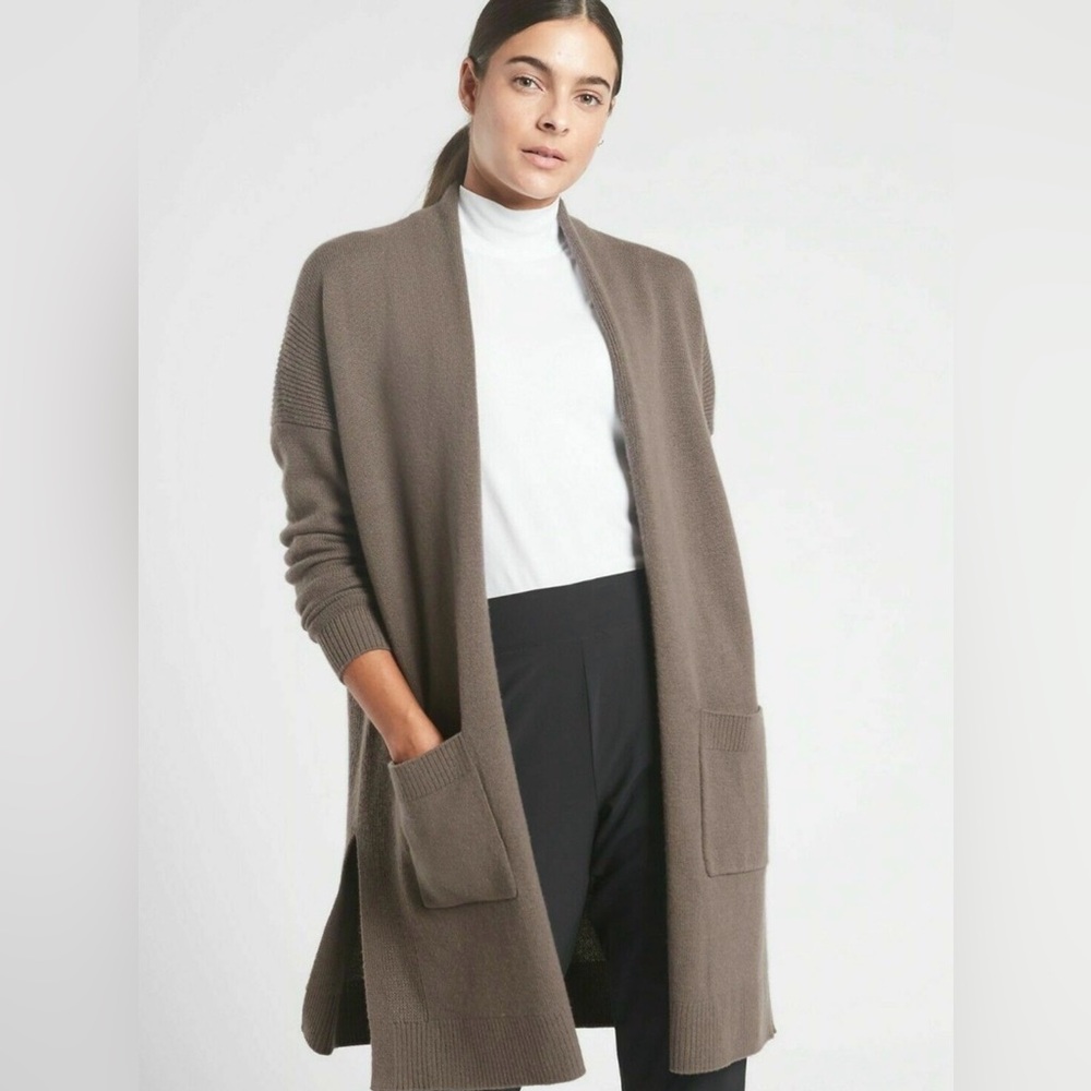 Athleta Spirit Wool Cashmere Blend Wrap Cardigan Brown Size XL